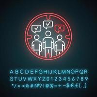 Umfrage Zielpublikum Neonlicht-Symbol. öffentliche Meinung. Fokusgruppe. Kundenzufriedenheit. Rückmeldung. Auswertung. leuchtendes Schild mit Alphabet, Zahlen und Symbolen. isolierte Vektorgrafik vektor