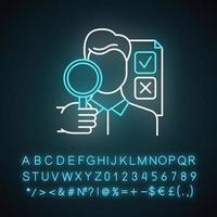 Umfrage Interviewer Neonlicht-Symbol. persönliches Vorstellungsgespräch. menschengestützte Umfrage. öffentliche Meinungsumfrage. Expertenbefragung. leuchtendes Schild mit Alphabet, Zahlen und Symbolen. isolierte Vektorgrafik vektor