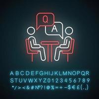 Neonlichtsymbol für persönliche Interviewumfragen. Fragen und Antworten Umfrage. Sozialforschung. Kundenzufriedenheit. Rückmeldung. leuchtendes Schild mit Alphabet, Zahlen und Symbolen. isolierte Vektorgrafik vektor