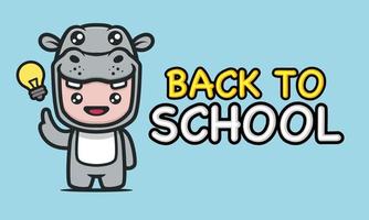 süßes Kind mit Nilpferd-Kostüm im Back to School-Banner-Design vektor