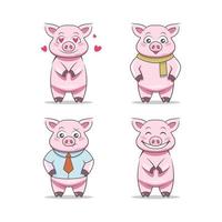 Satz von Schwein Maskottchen Design Illustration Vektor Vorlage