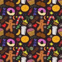 nahtloses farbiges Muster mit Weihnachtsbonbons. Doodle Weihnachten nahtlose Lebensmittelmuster auf grauem Hintergrund
