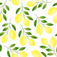 Botanisches nahtloses Muster mit Zweigen von reifen Zitronen und grünen Blättern. Aquarell von Hand gezeichnete Illustration. perfekt für Textilien, Stoffe, Geschenkpapier, Bettwäsche, Drucke, Bekleidungsdesign, Bezüge. vektor