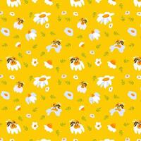 sömlös mönster vild blomma daisy bi växt blomma grafisk kort gul affisch baner vår sommar tyg Kläder mall textil- omslag bakgrund förpackning tapet mall textil- omslag vektor