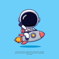 söt illustration av astronaut med leksak raket platt design stil vektor