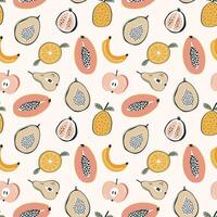 sömlös mönster med exotisk frukter, illustration i klotter stil vektor
