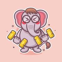 süß Elefant Tier Charakter Maskottchen tun Bodybuilding mit Hantel isoliert Karikatur vektor