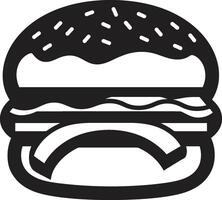 välsmakande burger charm svartvit logotyp burger gåta svart logotyp vektor