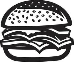 ikonisch Burger Design schwarz Emblem brutzelnd Geschmack Burger vektor