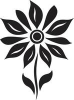 verdickt Blütenblatt Kontur einfarbig emblematisch solide Blumen- skizzieren schwarz ikonisch Blumen- Rahmen vektor