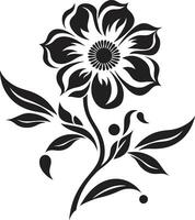 robust Blume Gliederung schwarz Symbol kompliziert Blumen- Kontur einfarbig emblematisch Design vektor