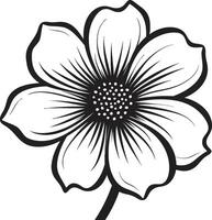 uttrycksfull blomma skiss svart ikoniska symbol nyckfull blomma stroke svartvit vektor