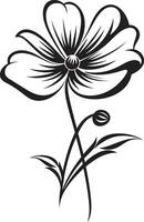 lekfull blomma skiss svartvit design emblem skiss stil blommig ikon svart hand dragen symbol vektor