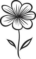 tillfällig blomma skiss svartvit symbolisk ikon handgjord skiss blomma svart emblem vektor
