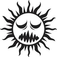 lodernd Wut wütend Sonnen im schwarz anbrennend Sunburst wütend Sonne vektor