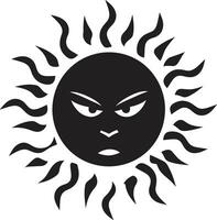 apokalyptisk strålglans arg Sol emblem flammande vrede svart Sol vektor