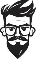 künstlerisch Beschwerde Hipster Mann Gesicht Karikatur im schwarz retro Erwecker Karikatur Hipster Mann Gesicht schwarz vektor