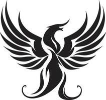 fågel Fenix strålglans svart ic emblem stigande från aska symbolisk vektor