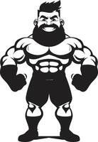 Fitnessstudio heroisch Emblem Karikatur Karikatur Bodybuilder im schwarz mächtig Muskel Verschmelzung schwarz von Karikatur Bodybuilder vektor