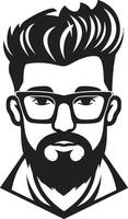 wunderlich Charme Karikatur Hipster Mann Gesicht schwarz elegant Exzentrizität schwarz von Karikatur Hipster Mann Gesicht vektor