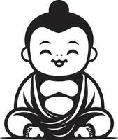 lugn gro svart tecknad serie buddha chibi buddha välsignelse emblem vektor