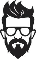 Jahrgang zeitgenössisch schick schwarz von Karikatur Hipster Mann Gesicht elegant retro Boho Hipster Mann Gesicht Karikatur im schwarz vektor