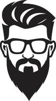 städtisch künstlerisch Stimmung Hipster Mann Gesicht Karikatur im schwarz modisch Schnurrhaare Verschmelzung Karikatur Hipster Mann Gesicht schwarz vektor