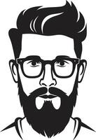 künstlerisch Schnurrhaare Hipster Mann Gesicht Karikatur im schwarz retro schick Karikatur Hipster Mann Gesicht schwarz vektor