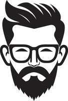 konstnärlig skägg hipster man ansikte tecknad serie i svart samtida Häftigt tecknad serie hipster man ansikte svart vektor