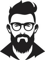 retro schick Karikatur Hipster Mann Gesicht schwarz zeitgenössisch retro schwarz von Karikatur Hipster Mann Gesicht vektor