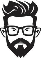 modern Bohemien Hipster Mann Gesicht Karikatur im schwarz schick retro Wiederbelebung Karikatur Hipster Mann Gesicht schwarz vektor