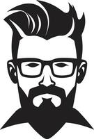 schick retro Bohemien schwarz von Karikatur Hipster Mann Gesicht städtisch künstlerisch Stimmung Hipster Mann Gesicht Karikatur im schwarz vektor