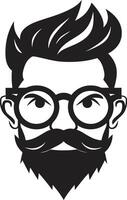 wunderlich Trendsetter Karikatur Hipster Mann Gesicht schwarz elegant Jahrgang Wiederbelebung schwarz von Karikatur Hipster Mann Gesicht vektor