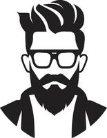 stilvoll Einfachheit schwarz von Karikatur Hipster Mann Gesicht kreativ schick Hipster Mann Gesicht Karikatur im schwarz vektor