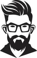 retro schick Verschmelzung Hipster Mann Gesicht Karikatur im schwarz wunderlich Trendsetter Karikatur Hipster Mann Gesicht schwarz vektor