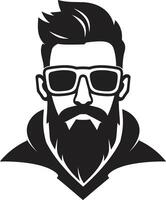 künstlerisch Trendsetter Hipster Mann Gesicht Karikatur im schwarz retro Städter Karikatur Hipster Mann Gesicht schwarz vektor