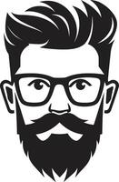 künstlerisch Städter schwarz von Karikatur Hipster Mann Gesicht retro schick Verschmelzung Hipster Mann Gesicht Karikatur im schwarz vektor