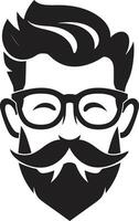 schrullig Stil Hipster Mann Gesicht Karikatur im schwarz charmant Schnurrbart Karikatur Hipster Mann Gesicht schwarz vektor