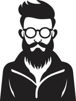 elegant Minimalismus Hipster Mann Gesicht Karikatur im schwarz modisch Boho Karikatur Hipster Mann Gesicht schwarz vektor