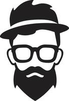 künstlerisch Eleganz Hipster Mann Gesicht Karikatur im schwarz schick Wiederbelebung Karikatur Hipster Mann Gesicht schwarz vektor