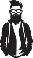 zeitgenössisch retro schick Karikatur Hipster Mann Gesicht schwarz glatt Jahrgang Charme schwarz von Karikatur Hipster Mann Gesicht vektor