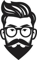 eklektisch schick Hipster Mann Gesicht Karikatur im schwarz retro Silhouette Karikatur Hipster Mann Gesicht schwarz vektor