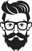 künstlerisch Schnurrhaare Verschmelzung Hipster Mann Gesicht Karikatur im schwarz zeitgenössisch retro schick Karikatur Hipster Mann Gesicht schwarz vektor