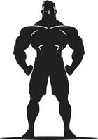 robust Muskel Emblem schwarz von Karikatur Bodybuilder Champion biegen Verschmelzung Karikatur Bodybuilder im schwarz vektor