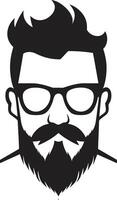 Jahrgang minimalistisch Twist schwarz von Karikatur Hipster Mann Gesicht kreativ städtisch Trendsetter Hipster Mann Gesicht Karikatur im schwarz vektor