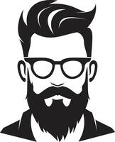 städtisch schick Karikatur Hipster Mann Gesicht im schwarz modern adrett schwarz von Karikatur Hipster Mann vektor
