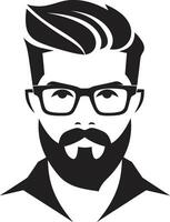 minimalistisch Hüfte schwarz von Karikatur Hipster Mann Gesicht kreativ Marotte Hipster Mann Gesicht Karikatur im schwarz vektor