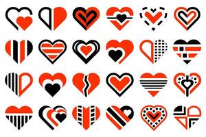 abstrakt svart och röd hjärta design element, samling av dekorativ stiliserade geometrisk hjärta form mönster. vektor