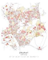 Zhuhai, Kina stad centrum, urban detalj gator vägar Färg Karta, element mall bild vektor
