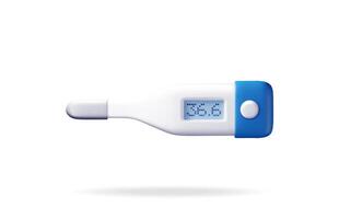 3d elektronisch Thermometer zum Messung isoliert. machen Digital Thermometer zeigen Temperatur. Gesundheitspflege, Krankenhaus und medizinisch Diagnose. Dringlichkeit und Notfall Dienstleistungen. vektor